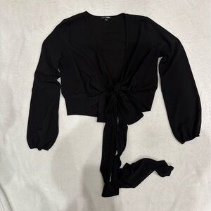 Fashion Nova Black Tie Front Blouse